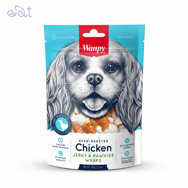 p2.1 تشویقی سگ ونپی با طعم مرغ و پوست خام مدل Wanpy Chicken Jerky Twists & Rawhide وزن 100 گرم