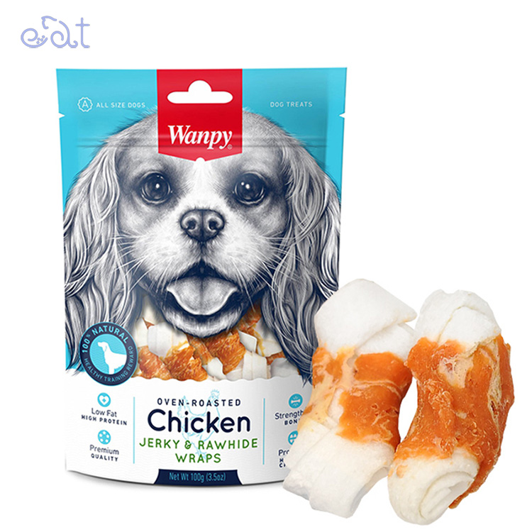 p2.2 تشویقی سگ ونپی با طعم مرغ و پوست خام مدل Wanpy Chicken Jerky Twists & Rawhide وزن 100 گرم