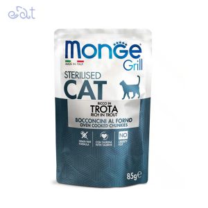 پوچ مونژه گربه بالغ عقیم شده با طعم ماهی قزل آلا مدل Monge For Cats Rich In Trout وزن 85 گرم