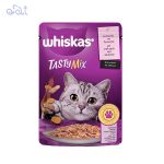 پوچ گربه بالغ ویسکاس طعم ماهی سالمون و هویج در سس مدل Whiskas Tasty Mix Salmon & Carrots وزن 85 گرم