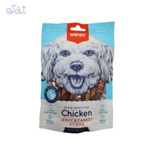 تشویقی سگ ونپی مرغ دورپیچ با هویج مدل Wanpy Chicken Jerky & Carrot Sticks وزن 100 گرم