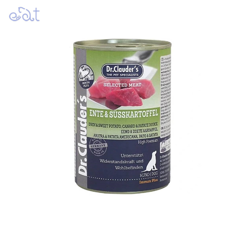 p10.1 کنسرو سگ دکتر کلادرز با طعم اردک و سیب زمینی شیرین مدل Dr.Clauder´s Canned Food Duck & Potato وزن 400 گرم
