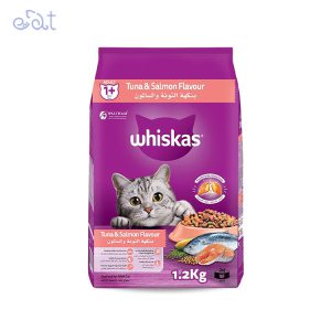 غذای خشک گربه بالغ با طعم ماهی تن و ماهی سالمون مدل Whiskas Adult Cat Tuna & Salmon وزن 1.2 کیلوگرم