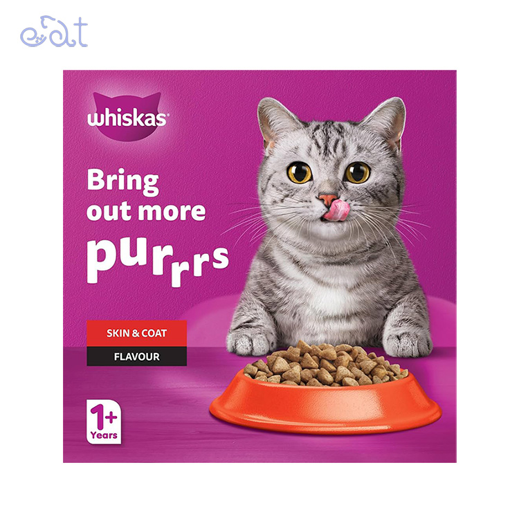 p8.2 غذای خشک گربه بالغ تقویت کننده پوست و موی ویسکاس مدل Whiskas Adult Cat Skin & Coat وزن 1.1 کیلوگرم